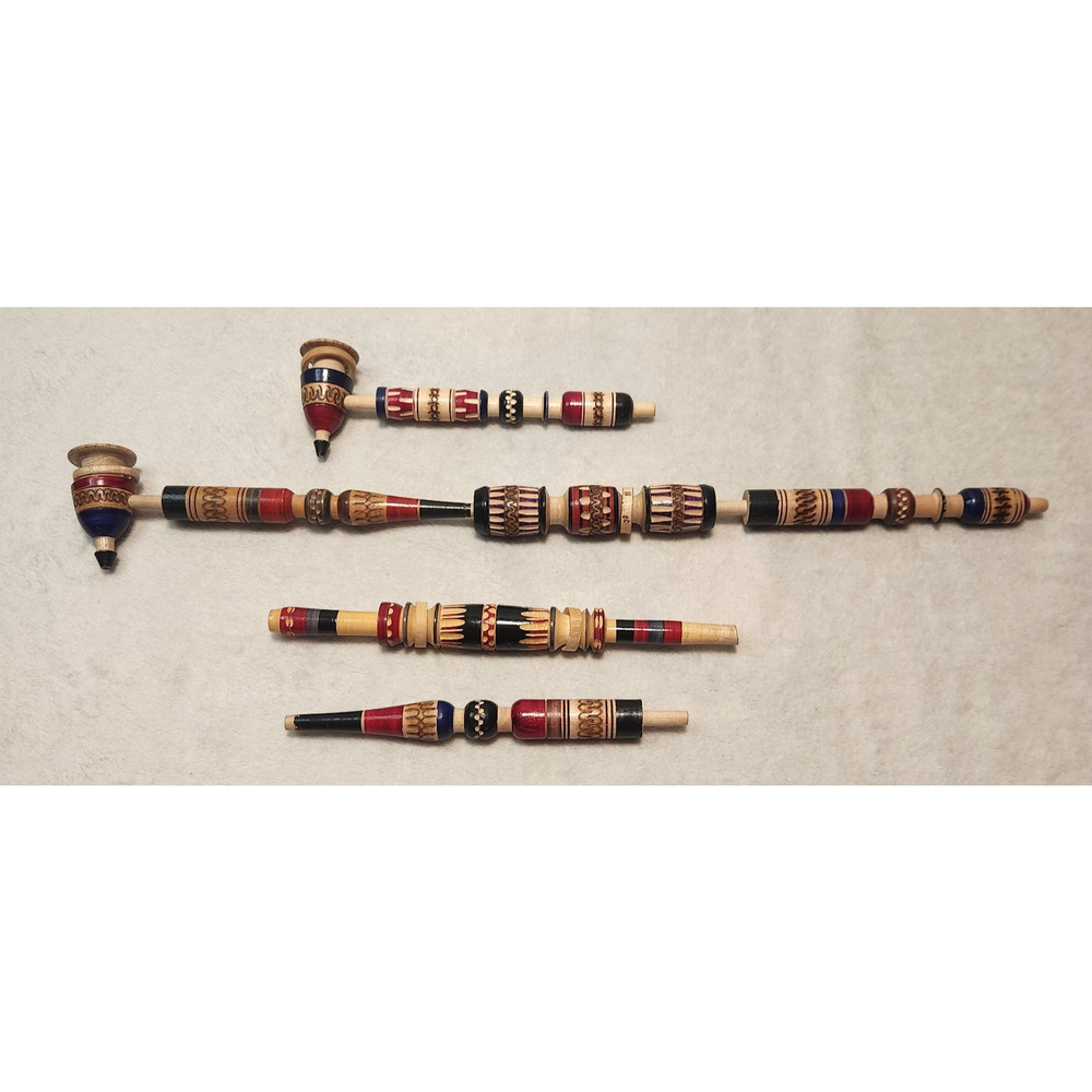 Vintage Eastern Europe Folk Art Wood Tobacco Pipes 8 Pieces Hand Carved Painted